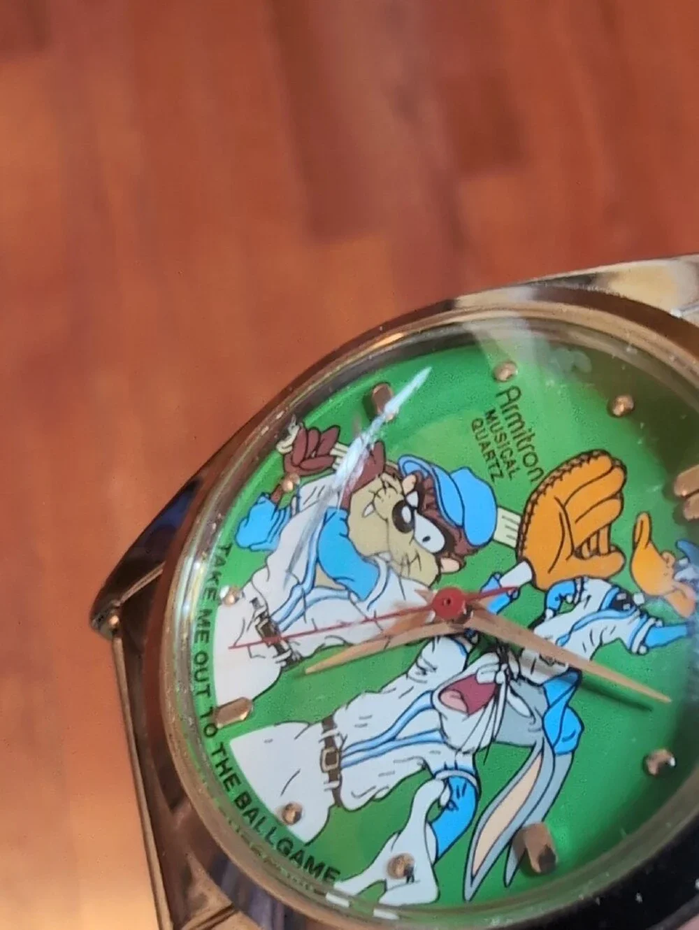 Armitron Bugs Taz + Daffy Take Me Out To The Ballgame 32mm Musical Watch Vintage